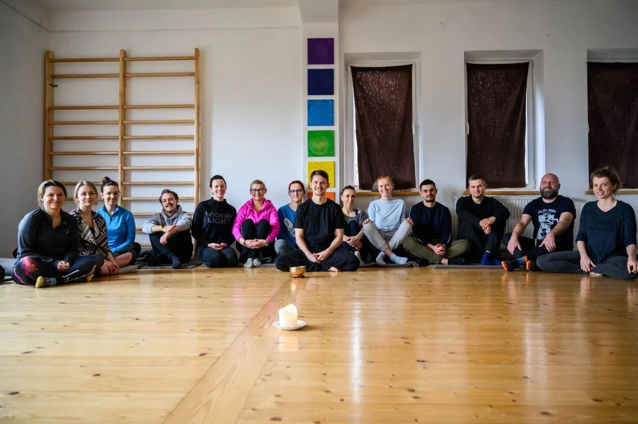 Participants practising meditation together at an Open Meditation workshop